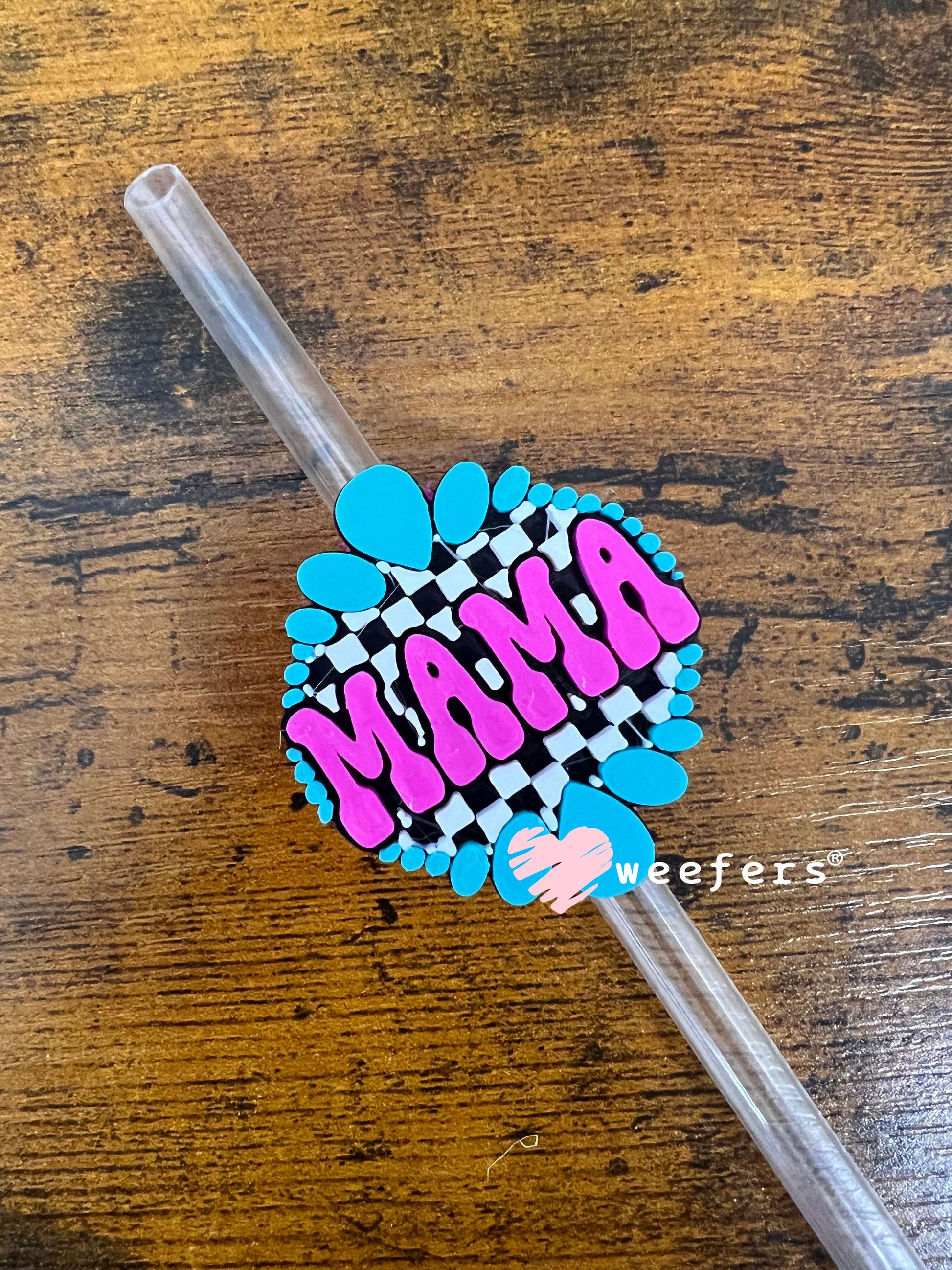Mama Checkered Magenta Black - Straw Topper Buddy (Fits both 8mm and 10mm straws) Weefers