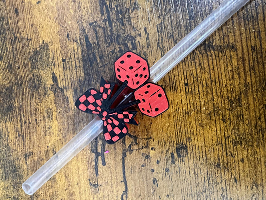 Red and Black Cherry Dice Straw Topper Buddy Weefers