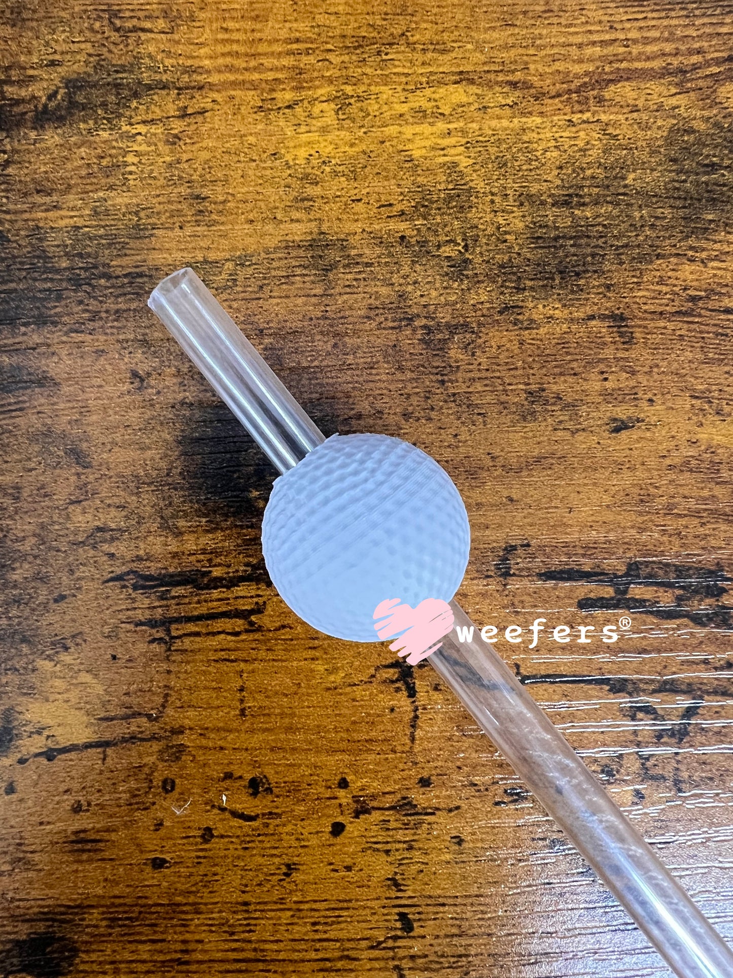 Golf Ball White - Straw Topper Buddy (Fits both 8mm and 10mm straws)