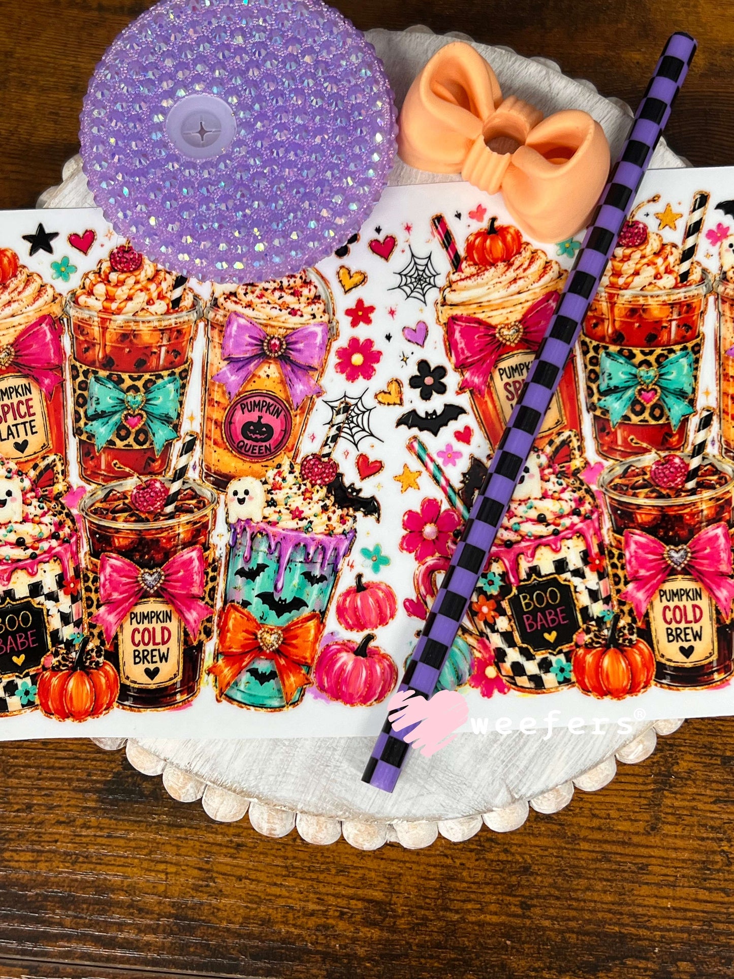 Pumpkin Spice Queen Halloween Drinks - 16oz Generic Glass Can Cups UV DTF Kit Weefers