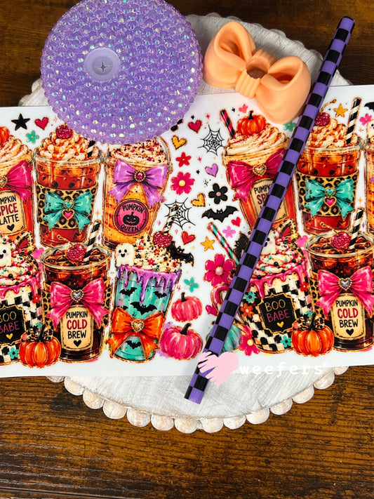 Pumpkin Spice Queen Halloween Drinks - 16oz Generic Glass Can Cups UV DTF Kit Weefers