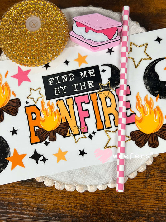 Find me by the Bonfire  - 16oz Generic Glass Can Cups UV DTF Kit
