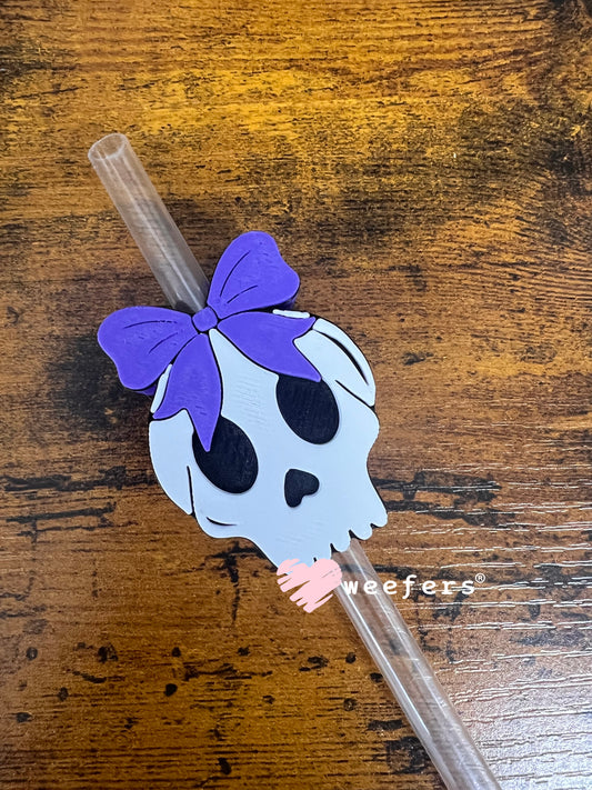 Skull Head Purple Bow - Straw Topper Buddy (Fits both 8mm and 10mm straws)