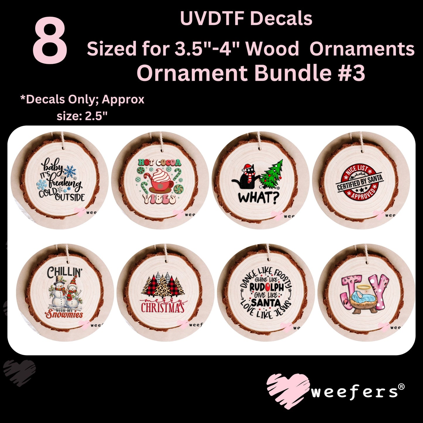 Christmas Ornament Bundle #3 UV DTF Decal Transfers Set of 8 - Weefers