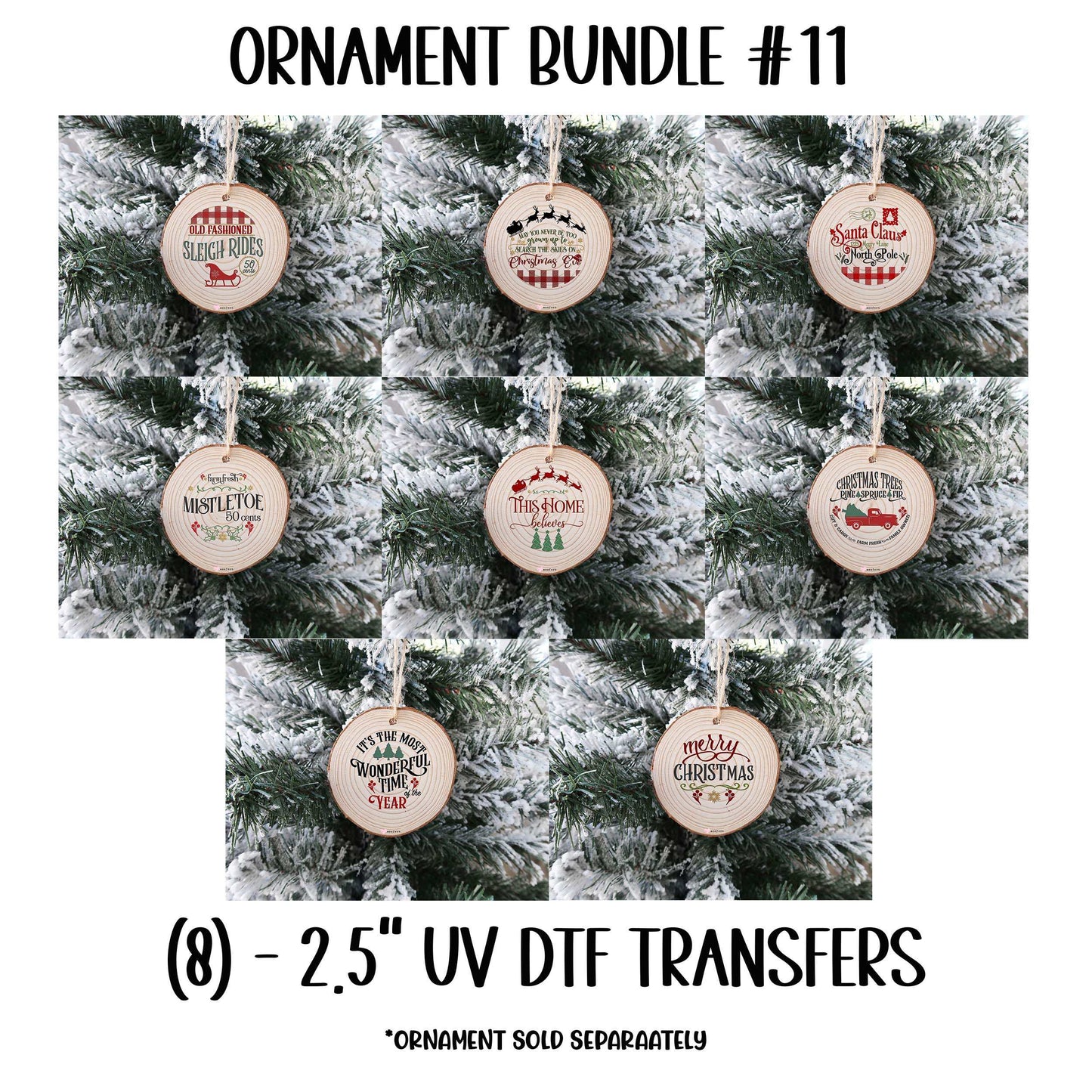 (8) Christmas Ornament Bundle #11 UV DTF Transfer - Weefers