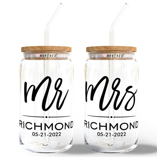 Custom Mr and Mrs Name 16oz or 20oz Libbey Glass Can UV DTF or Sublimation Cup Decal Transfer - Weefers