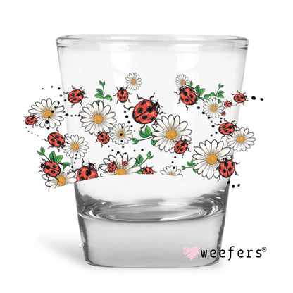 Daisies and Lady Bugs  Shot Glass Short UV DTF or Sublimation Wrap - Decal - Weefers