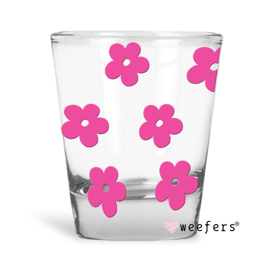 Pink Retro Flowers Shot Glass Short UV DTF or Sublimation Wrap - Decal - Weefers