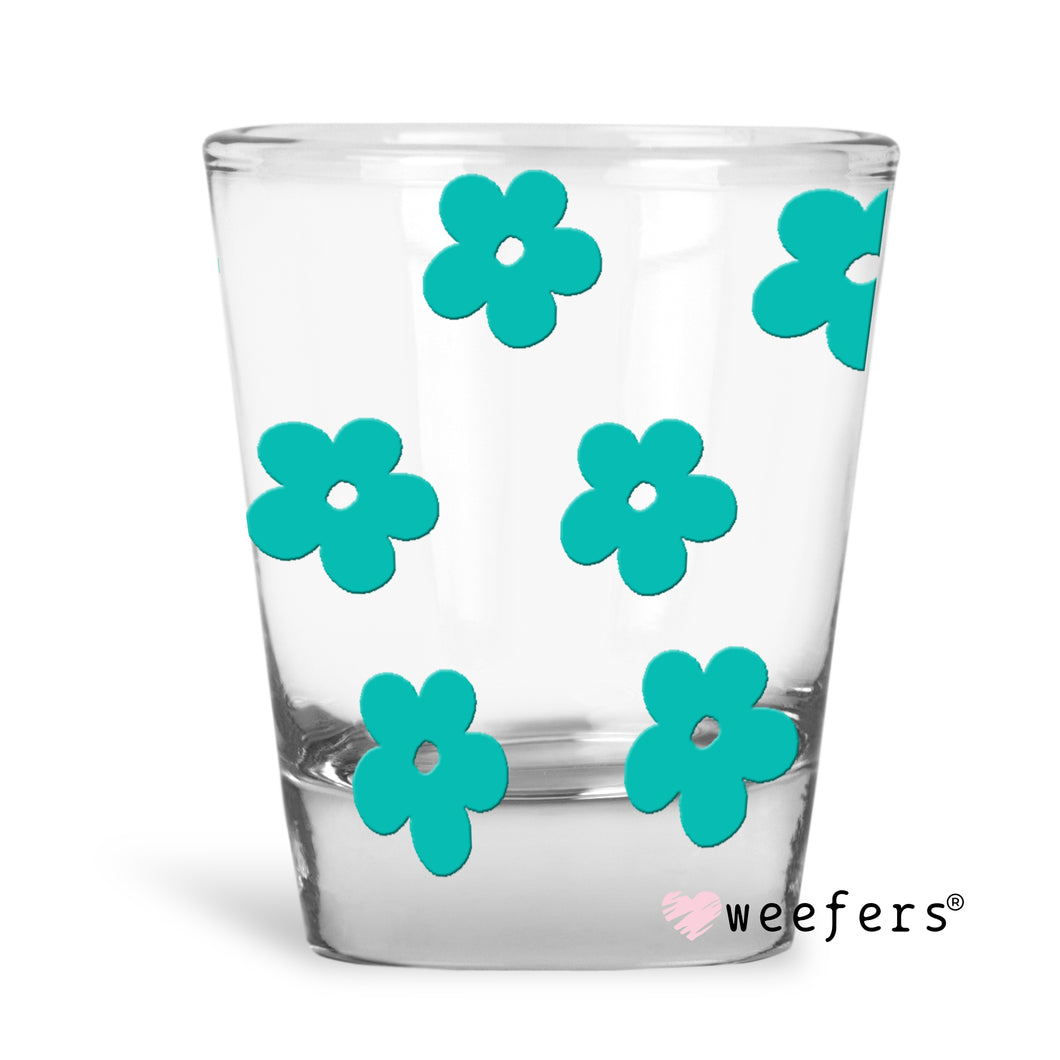 Teal Retro Flowers Shot Glass Short UV-DTF or Sublimation Wrap - Decal