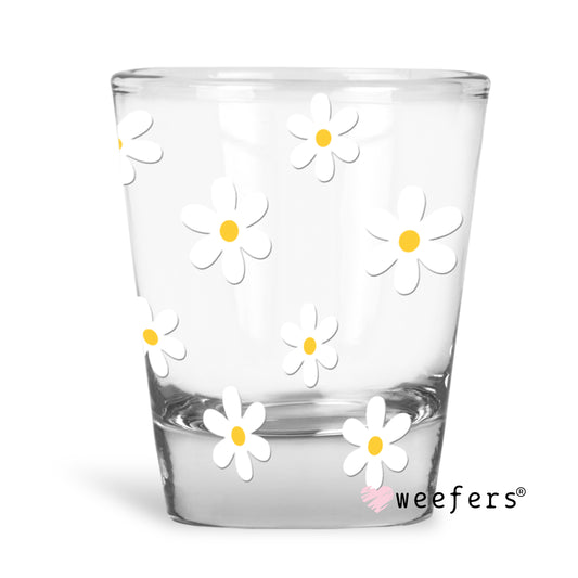 White Daisies Retro Flowers Shot Glass Short UV DTF or Sublimation Wrap - Decal - Weefers