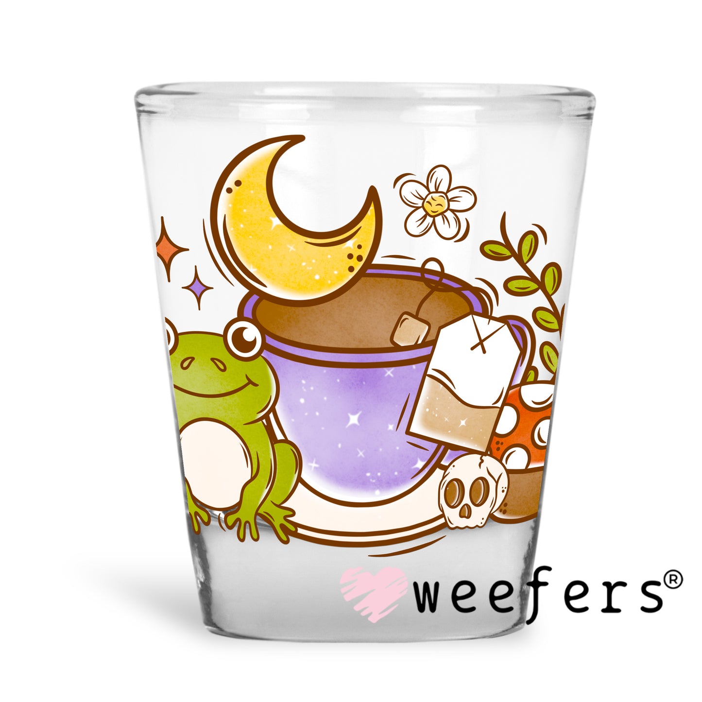 Tea Time Froggy Vibes UV DTF Decal Shot Glass Heavy Base Weefers