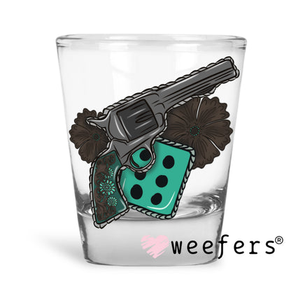 Revolver Turquoise Dice UV DTF Decal Shot Glass Heavy Base Weefers