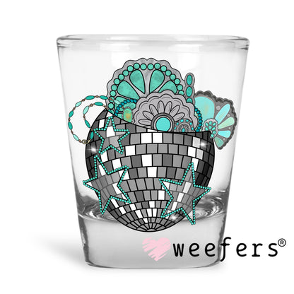 Disco Turquoise Jewels UV DTF Decal Shot Glass Heavy Base Weefers