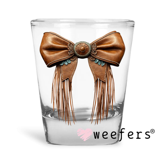 Brown Western Fringe Bow UV DTF Decal Shot Glass Heavy Base Weefers