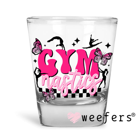 Gymnastics Pink UV DTF Decal Shot Glass Heavy Base Weefers