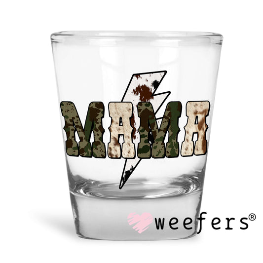 Mama Camo Lightening Bolt UV DTF Decal Shot Glass Heavy Base Weefers