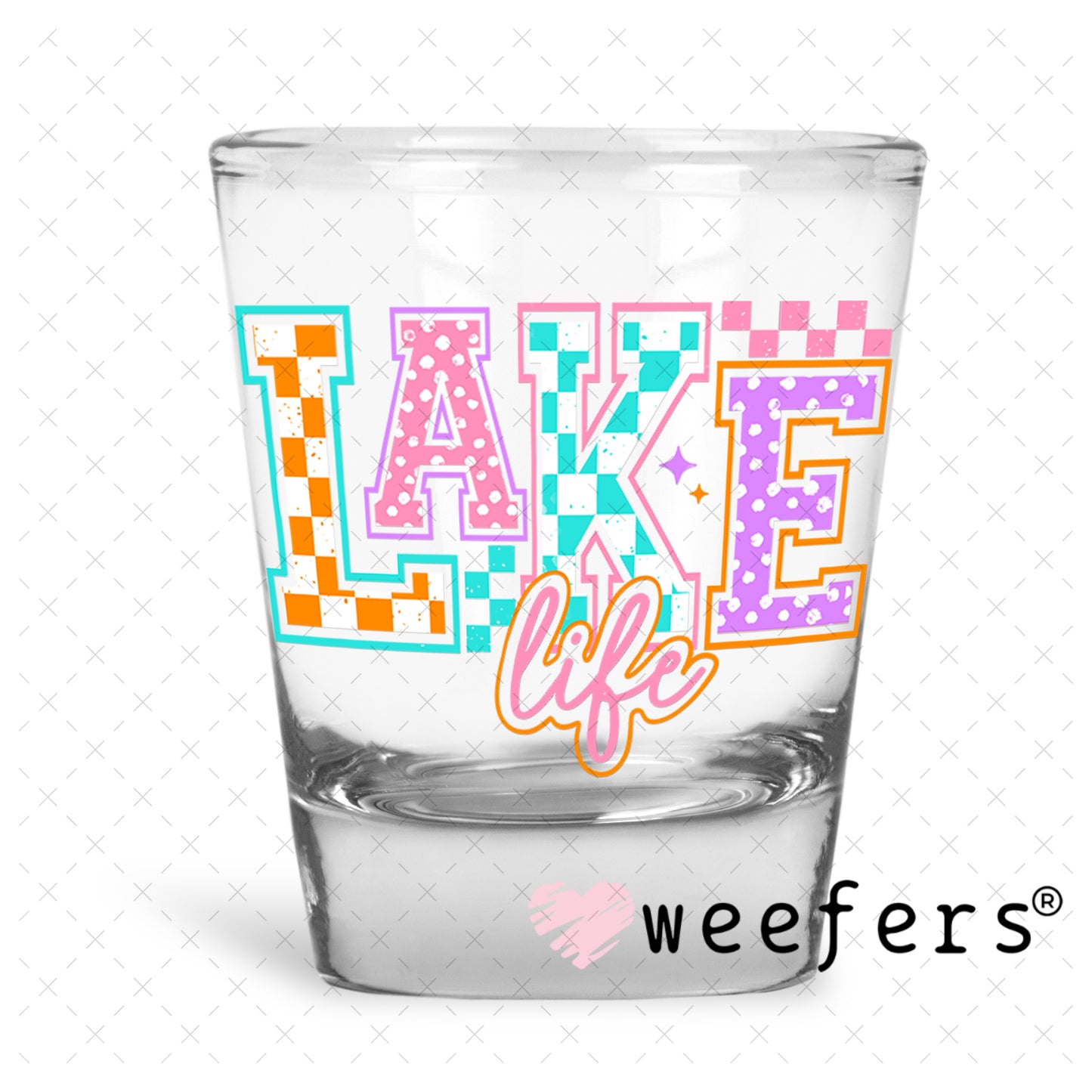 Lake Life Checkers and Polka Dots UV DTF Decal Shot Glass Heavy Base Weefers