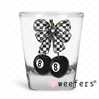 Black and White Checkered Bow Eightball UV DTF Decal Shot Glass Heavy Base Weefers