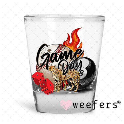 Game Day Bringing the Heat UV DTF Decal Shot Glass Heavy Base Weefers
