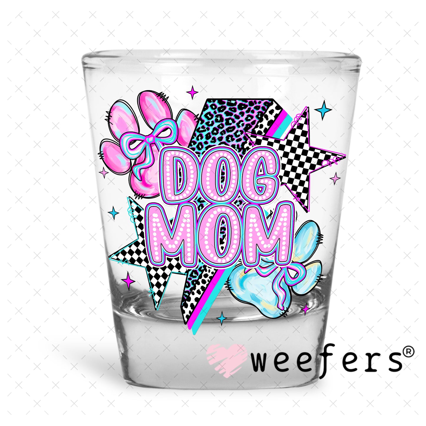 Dog Mom Purple Blue Lightening Bolt UV DTF Decal Shot Glass Heavy Base Weefers