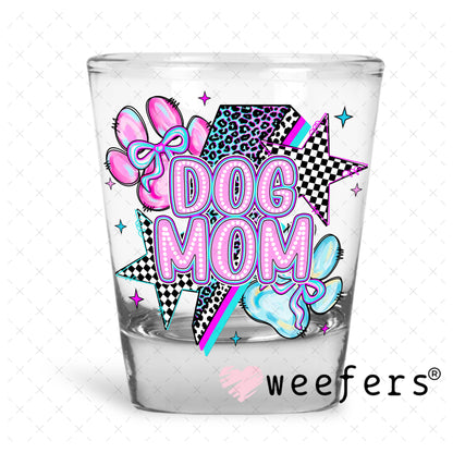 Dog Mom Purple Blue Lightening Bolt UV DTF Decal Shot Glass Heavy Base Weefers