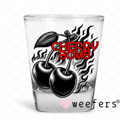 Cherry Bomb Black and Red UV DTF Decal Shot Glass Heavy Base Weefers