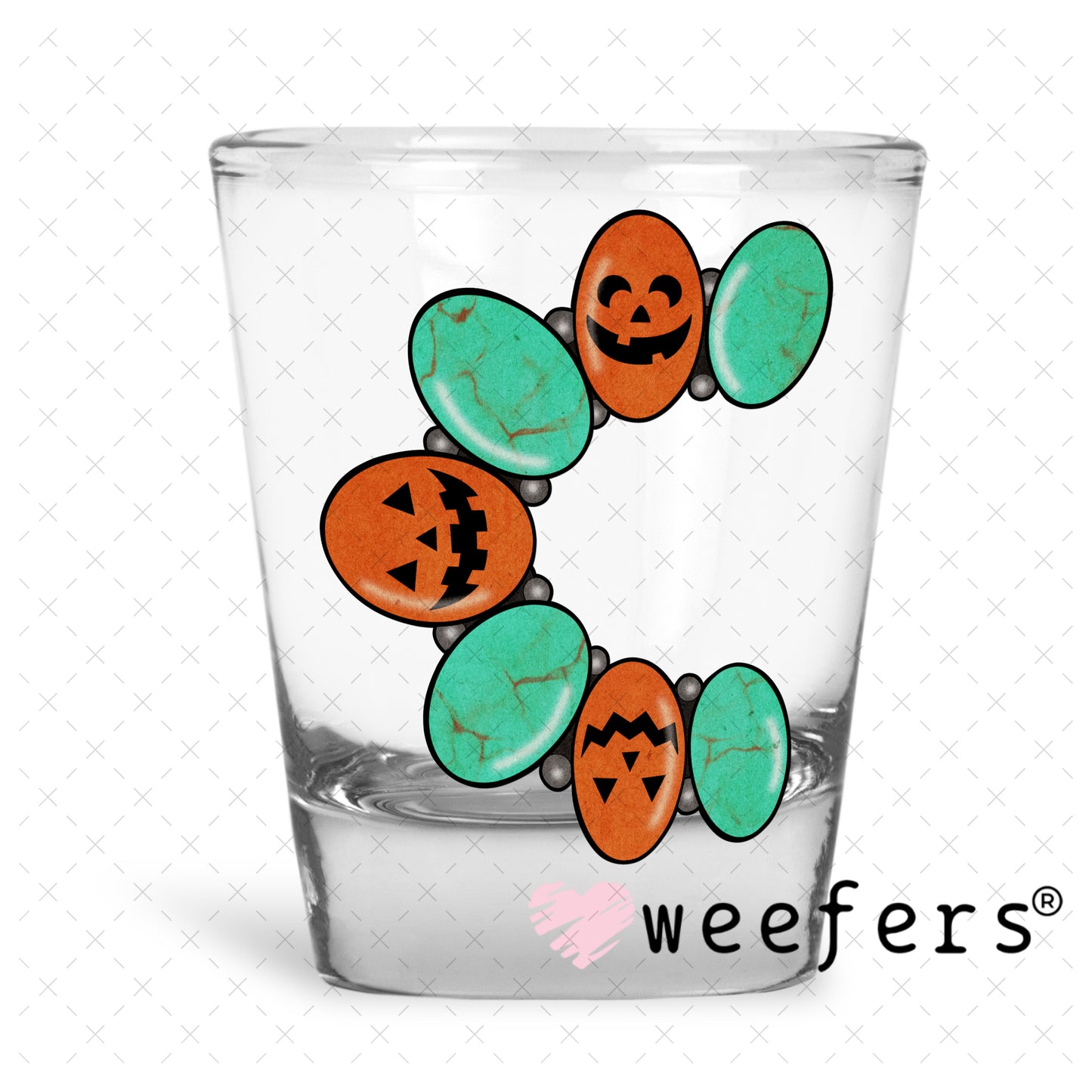 Turquoise and Jack-o-Lantern Bracelet UV DTF Decal Shot Glass Heavy Base Weefers