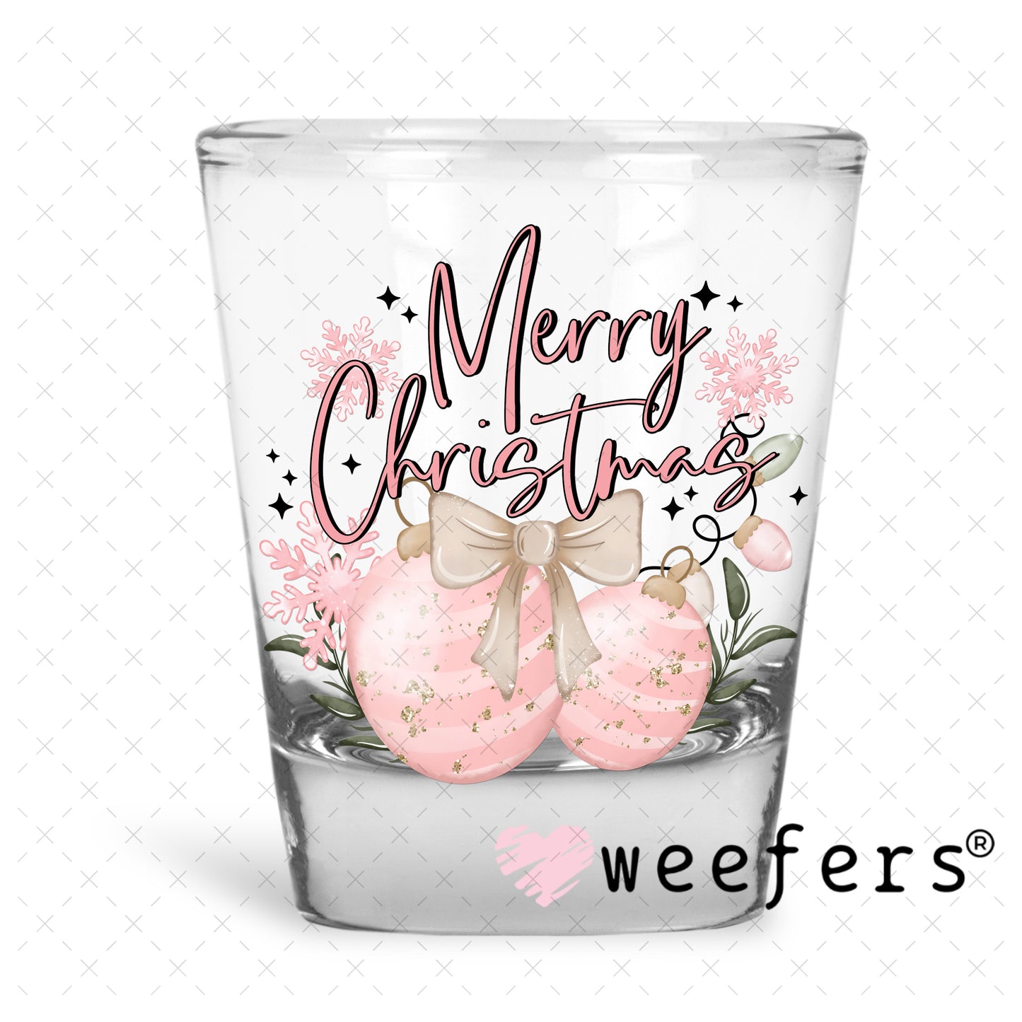 Pink Merry Christmas UV DTF Decal Shot Glass Heavy Base Weefers