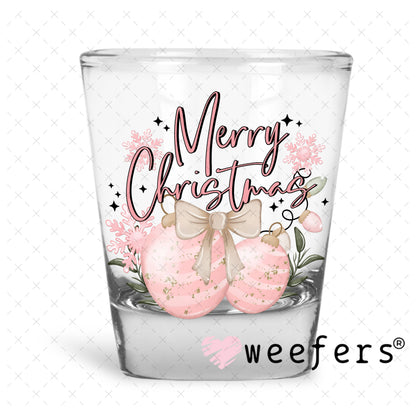 Pink Merry Christmas UV DTF Decal Shot Glass Heavy Base Weefers