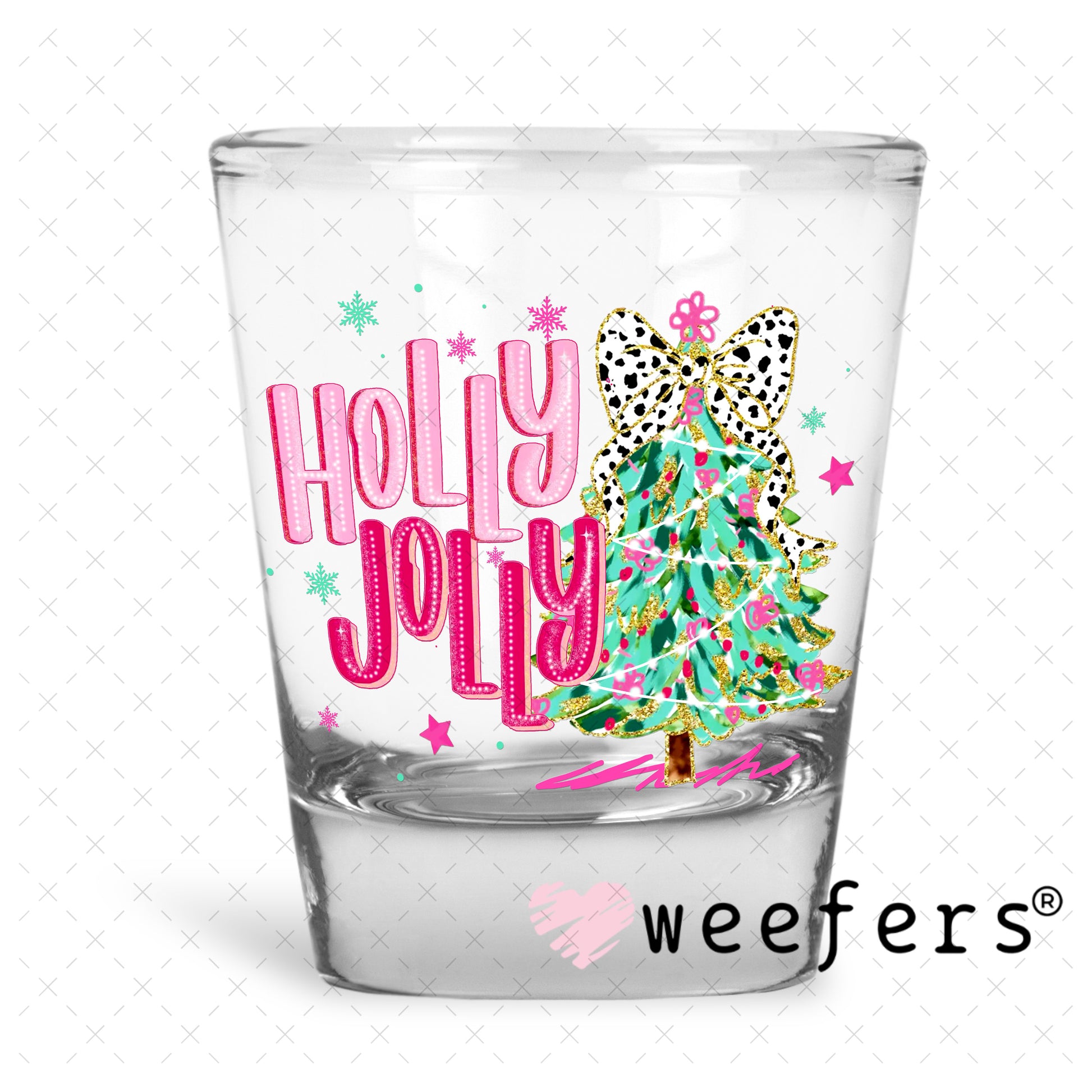 Holly Jolly Pink UV DTF DecalUV DTF Decal Shot Glass Heavy Base Weefers