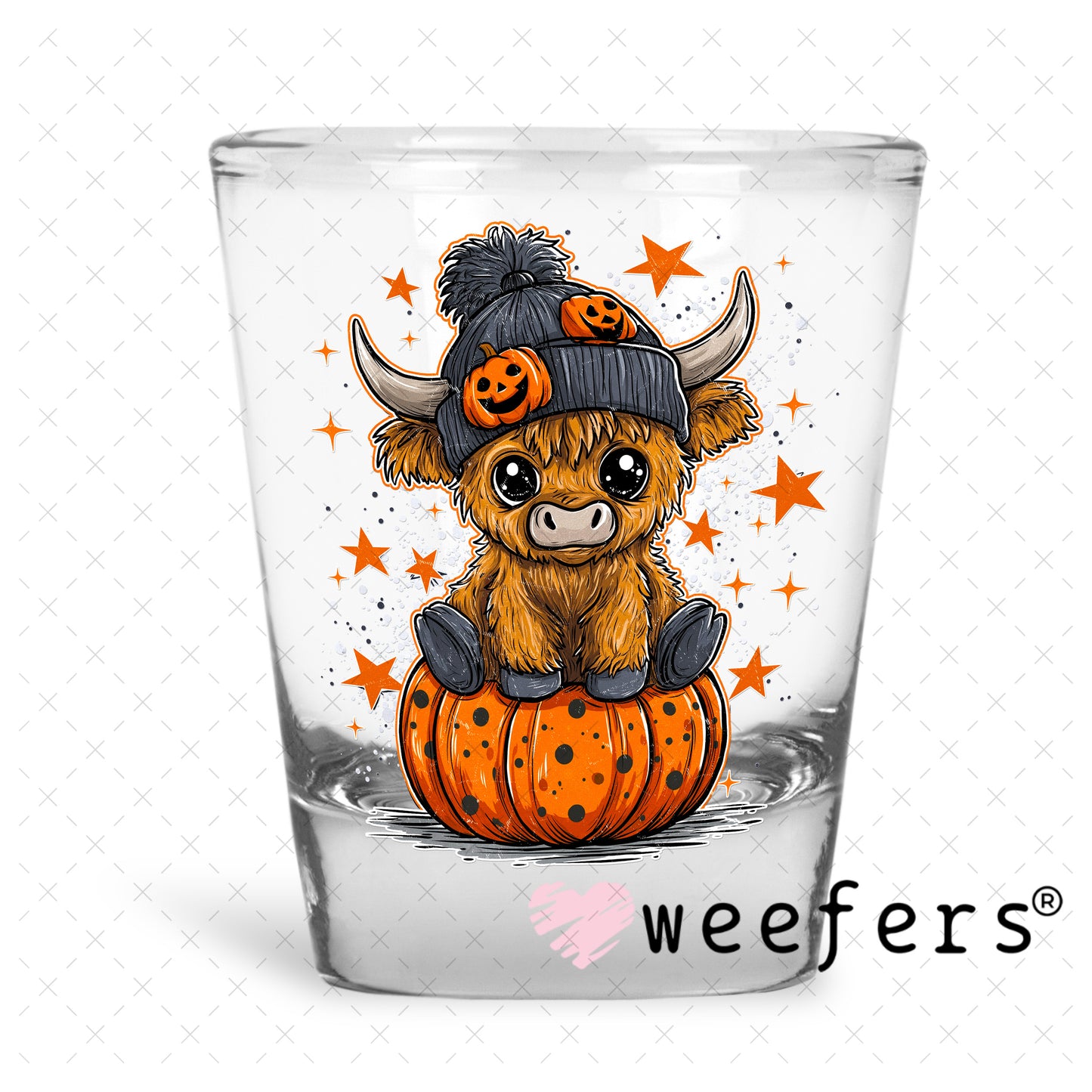 Halloween Highlander Cow UV DTF Decal Shot Glass Heavy Base Weefers