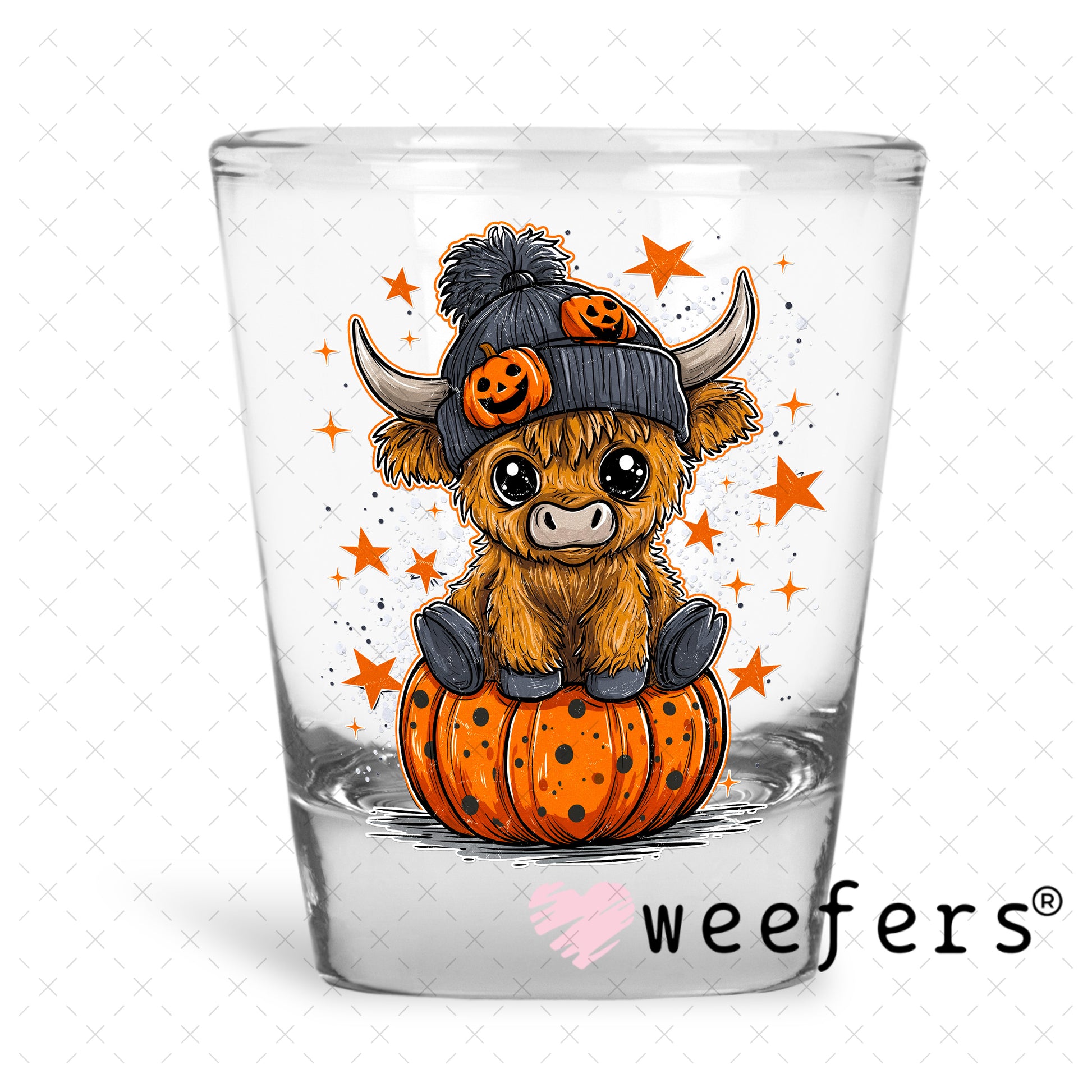 Halloween Highlander Cow UV DTF Decal Shot Glass Heavy Base Weefers