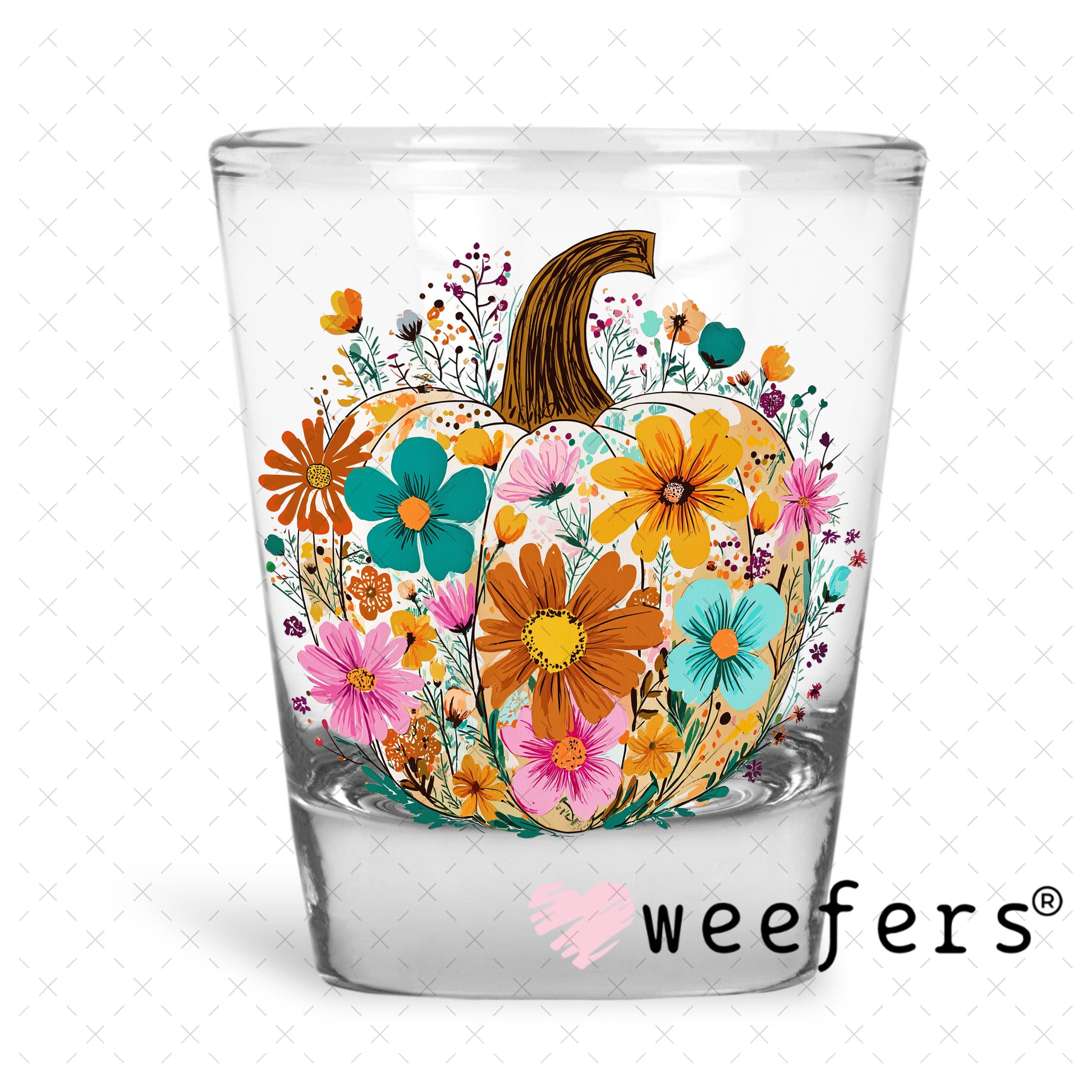 Floral Pumpkin UV DTF Decal Shot Glass Heavy Base Weefers