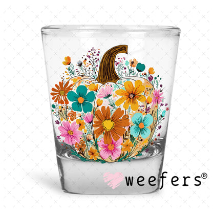 Floral Pumpkin UV DTF Decal Shot Glass Heavy Base Weefers