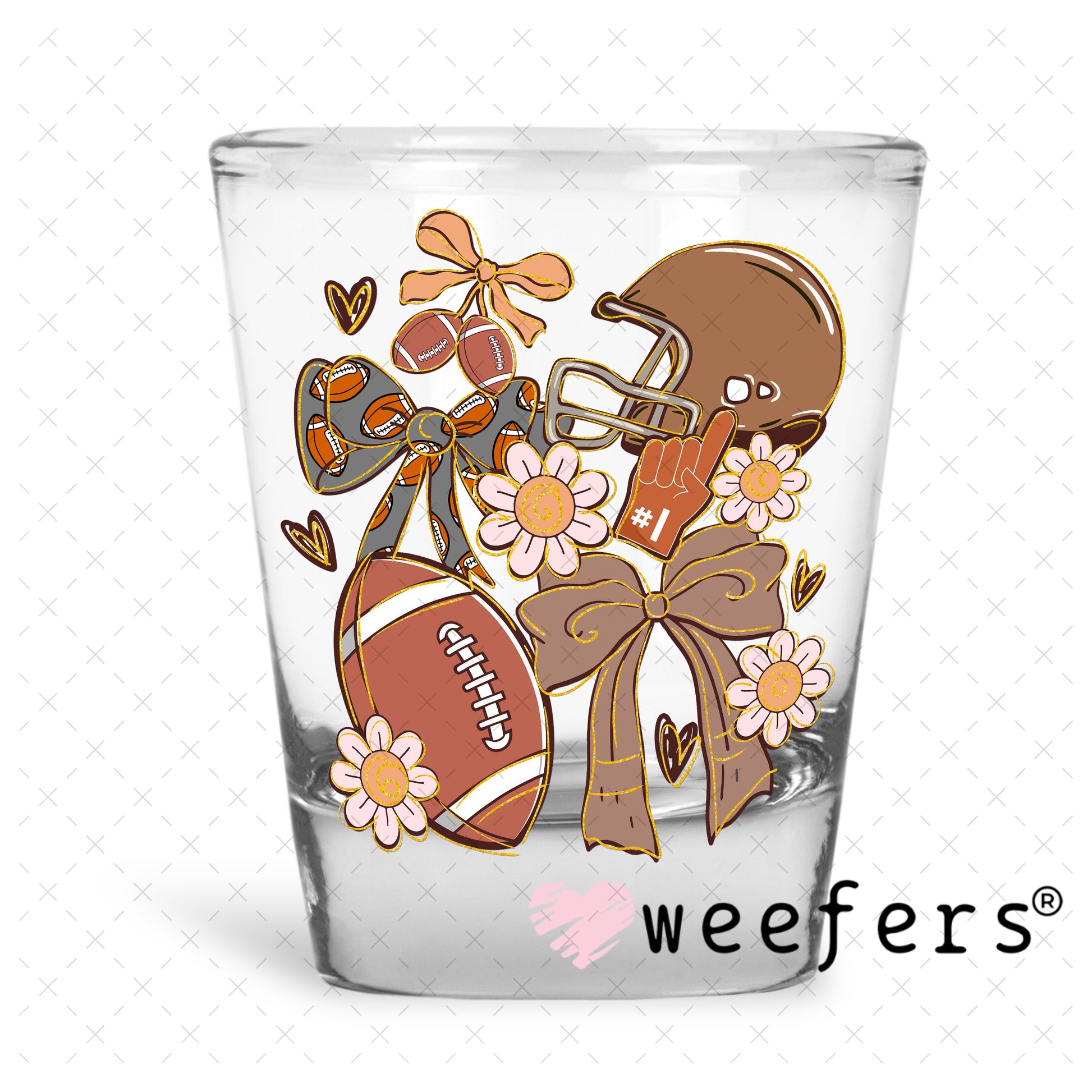 Football Coquette Bows and Flowers UV DTF Decal Shot Glass Heavy Base Weefers
