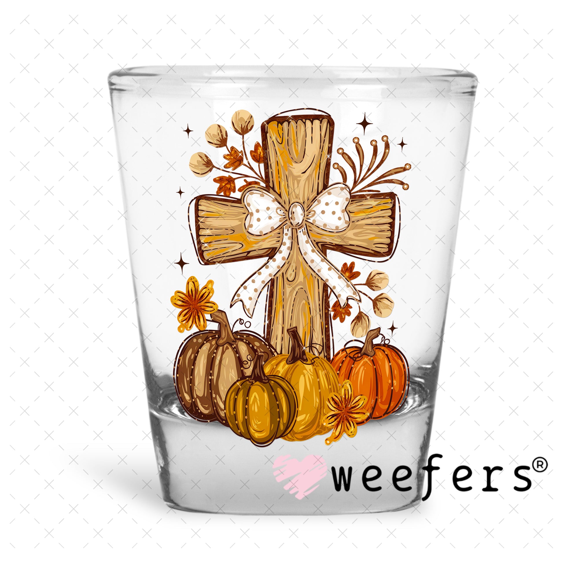 Fall Christian Cross UV DTF Decal Shot Glass Heavy Base Weefers