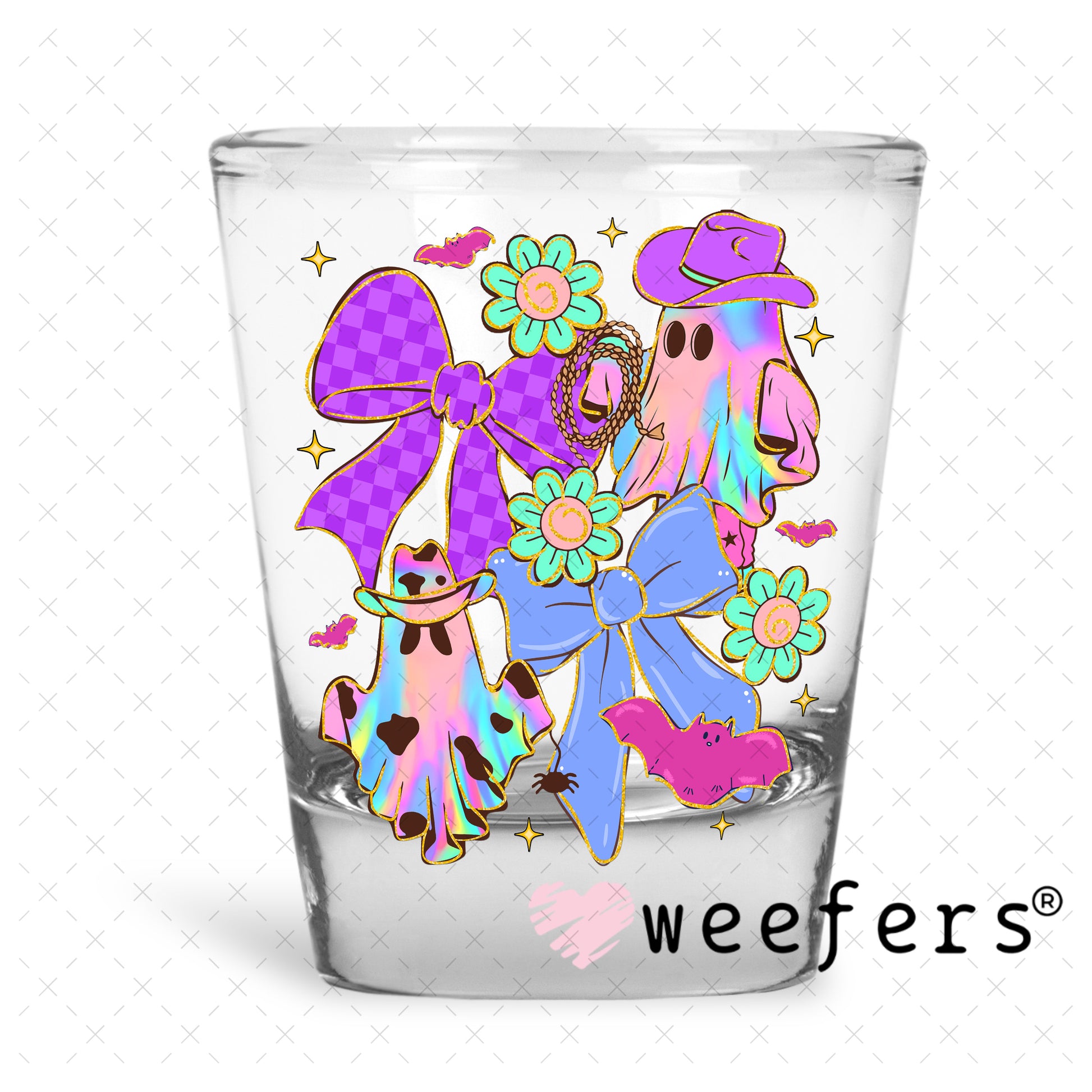 Cowboy Ghost Purple and Violet UV DTF Decal Shot Glass Heavy Base Weefers