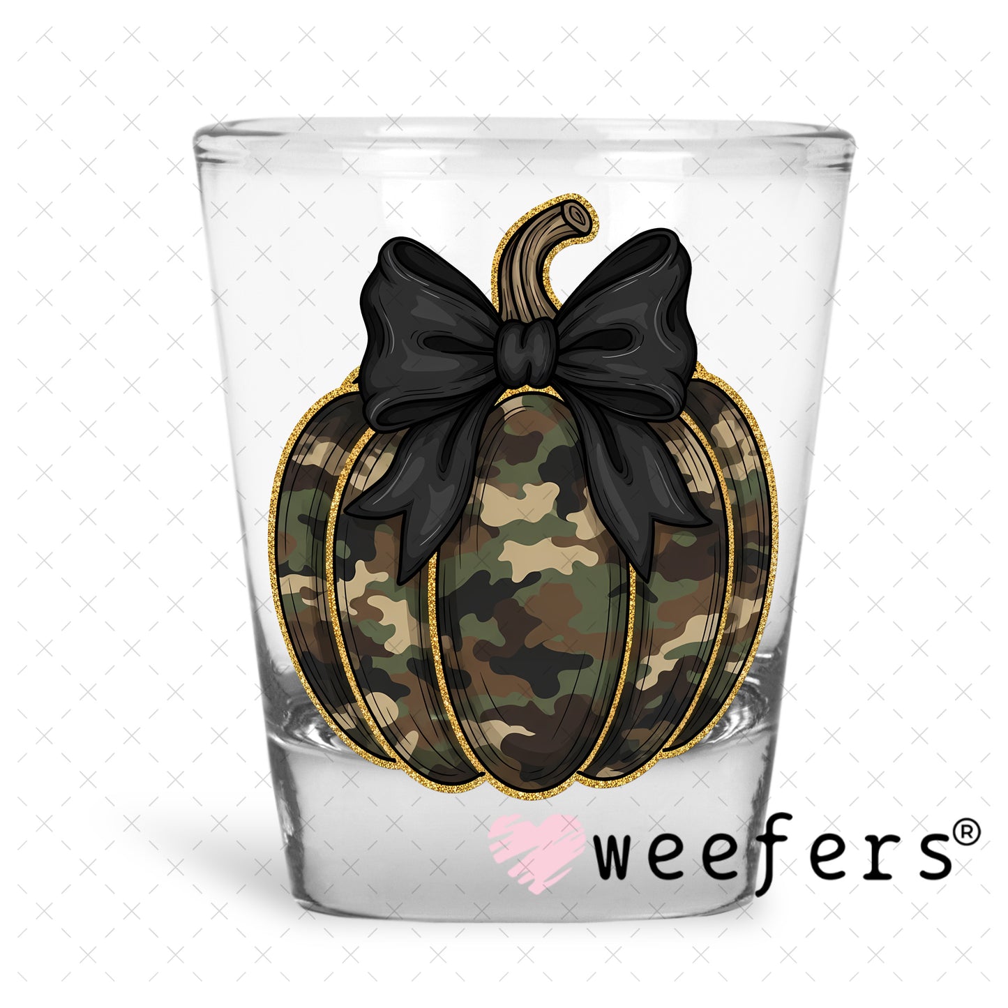 Camouflage Pumpkin Bow UV DTF Decal Shot Glass Heavy Base Weefers