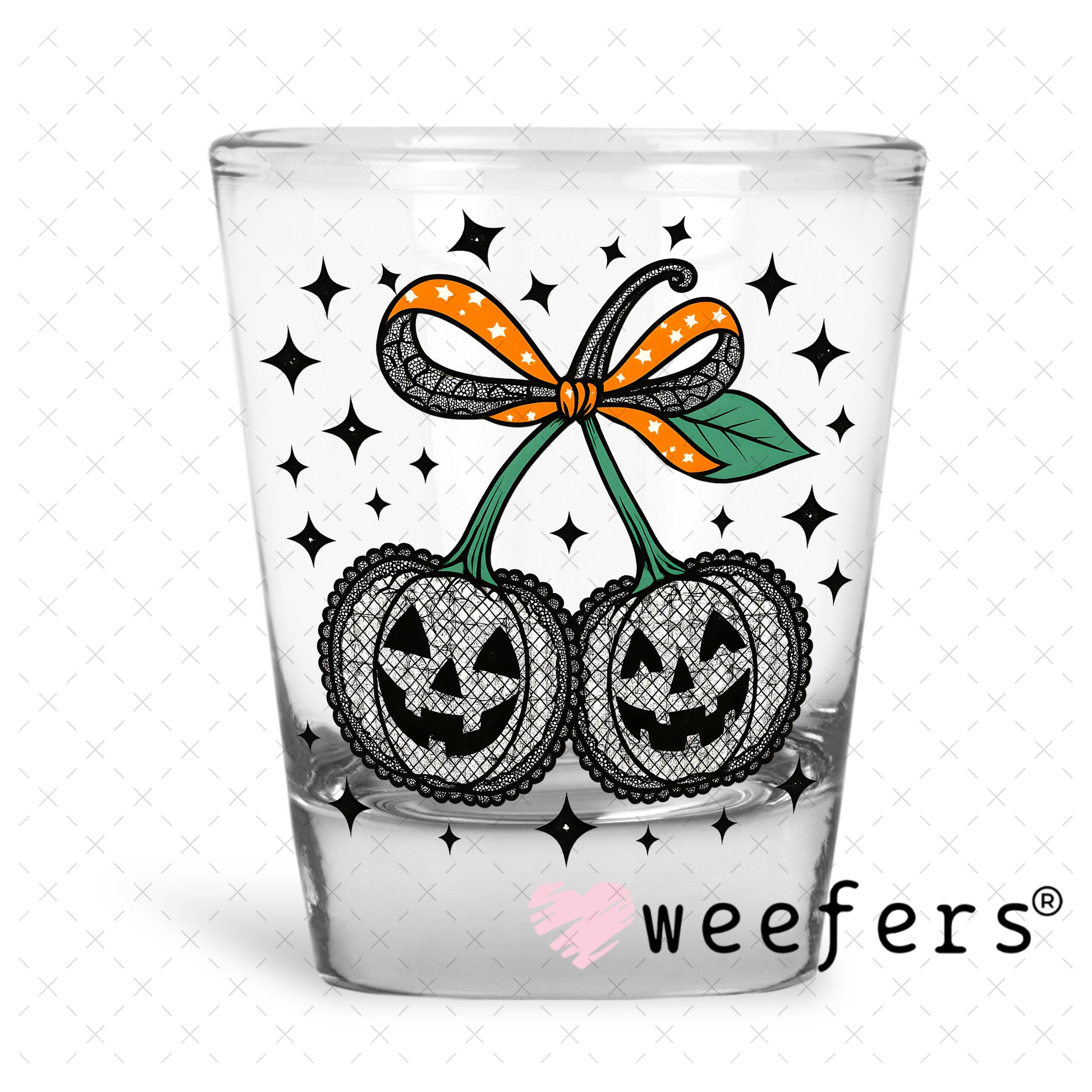 Black Lace Pumpkin Cherries UV DTF Decal Shot Glass Heavy Base Weefers