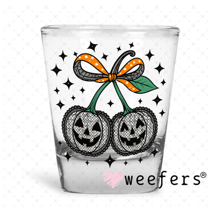 Black Lace Pumpkin Cherries UV DTF Decal Shot Glass Heavy Base Weefers