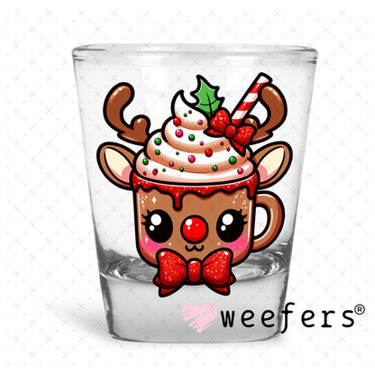 Hot Cocoa Christmas Reindeer UV DTF Decal Shot Glass Heavy Base Weefers