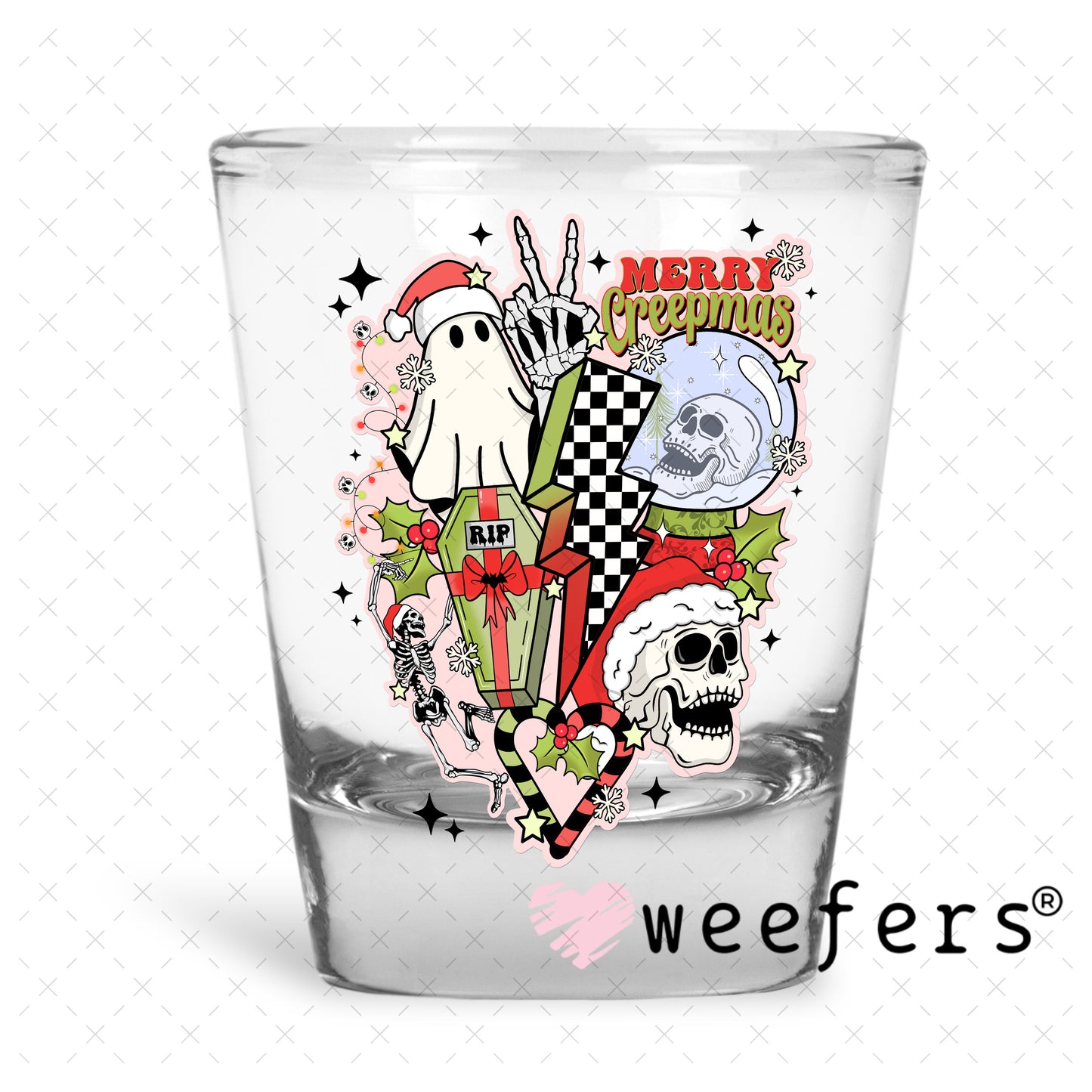 Retro Christmas Ghouls UV DTF Decal Shot Glass Heavy Base Weefers