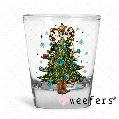 Western Christmas Tree Cowboy Boot Stump UV DTF Decal Shot Glass Heavy Base Weefers