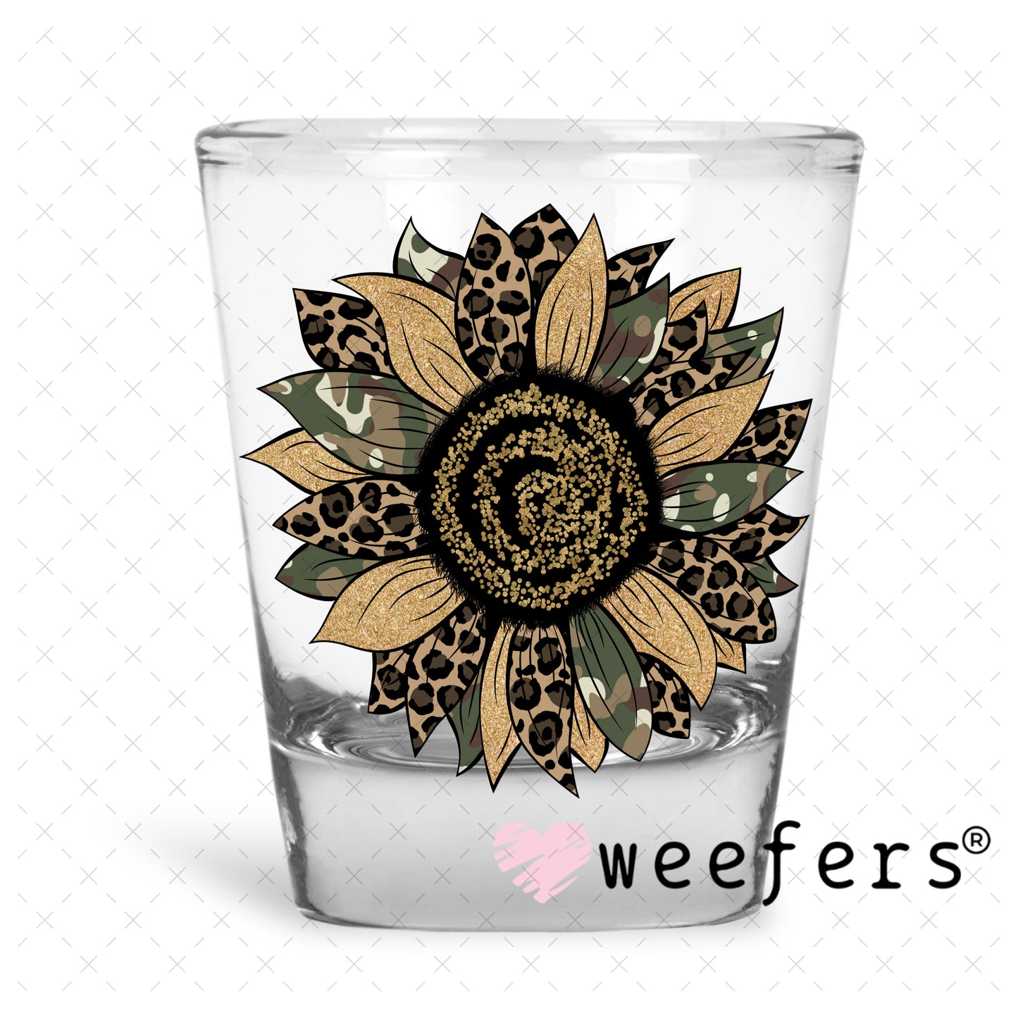 Camo Sunflower UV DTF Decal Shot Glass Heavy Base Weefers