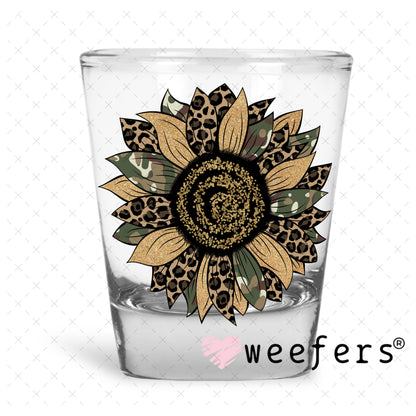 Camo Sunflower UV DTF Decal Shot Glass Heavy Base Weefers