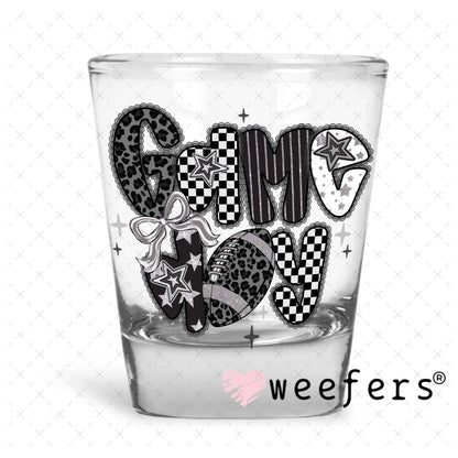 Game Day Black Lace UV DTF Decal Shot Glass Heavy Base Weefers