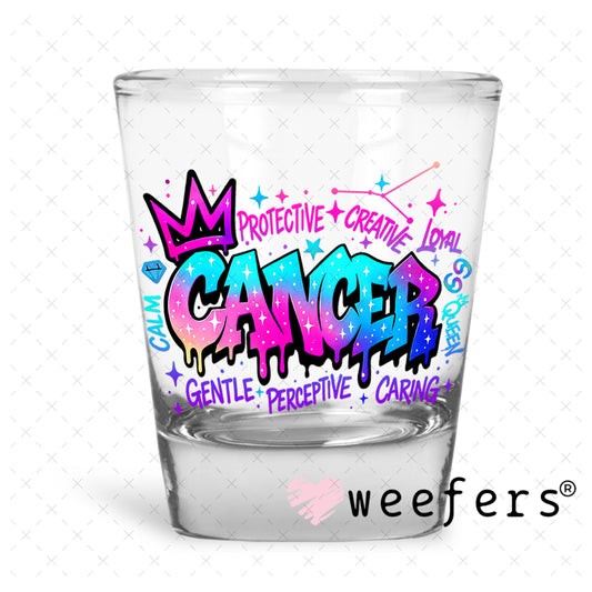 UV DTF Decal - Cancer Zodiac Sign Shot Glass Heavy Base Weefers