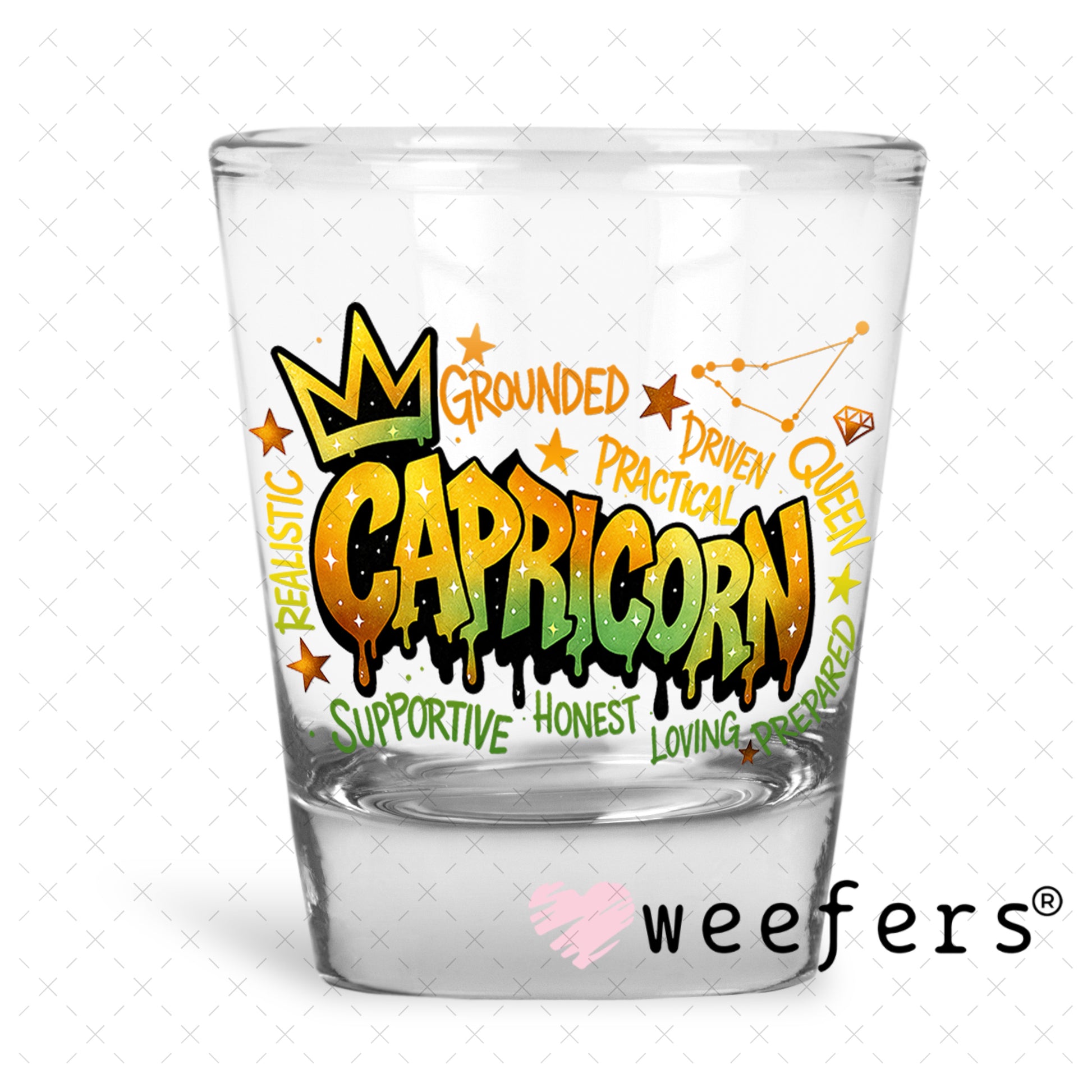 UV DTF Decal - Capricorn Zodiac Sign Shot Glass Heavy Base Weefers