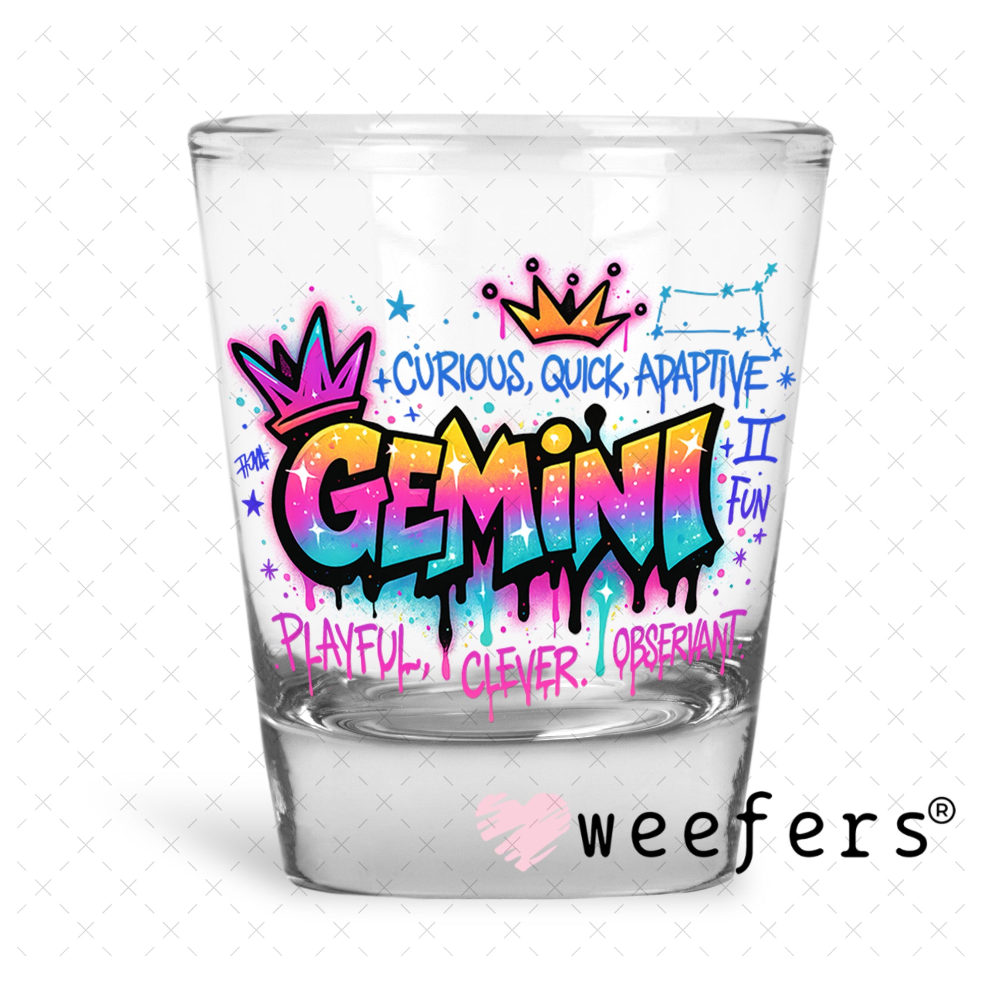 UV DTF Decal - Gemini Zodiac Sign Shot Glass Heavy Base Weefers