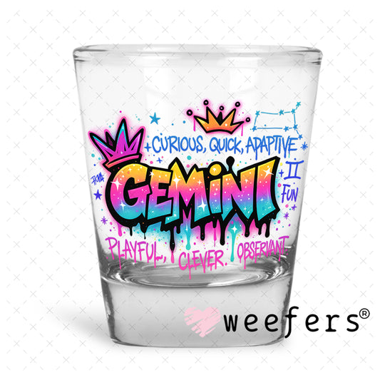 UV DTF Decal - Gemini Zodiac Sign Shot Glass Heavy Base Weefers